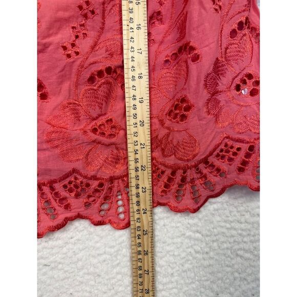 Beggon Eyelet Lace Off-The-Shoulder Puff Sleeve Blouse Coral‎ Size 42/ Medium - Picture 5 of 8